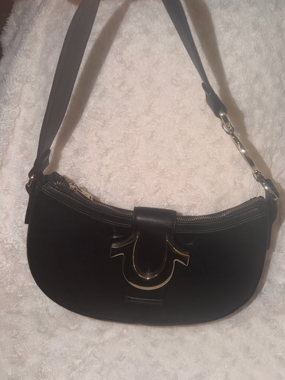 True Religion Black Shoulder Bag with Gold Hardware